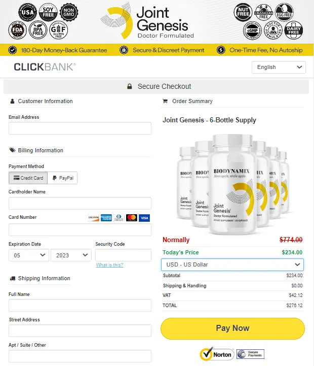  Joint Genesis checkout page